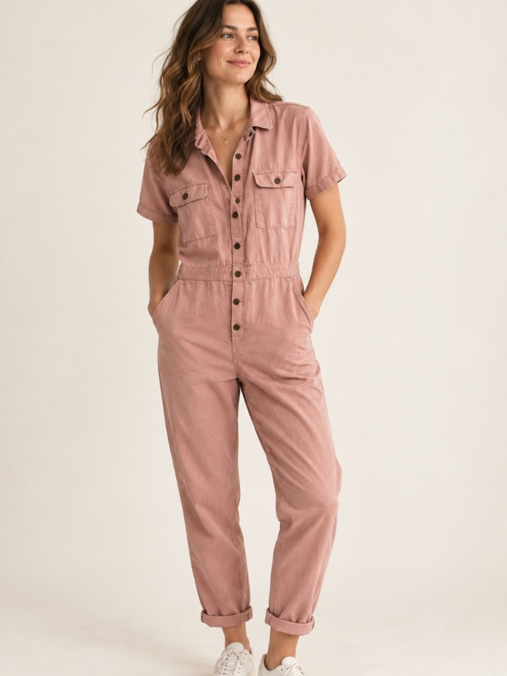 Outerknown S.E.A. Suit Dusty Pink Cotton Linen Utility Jumpsuit M